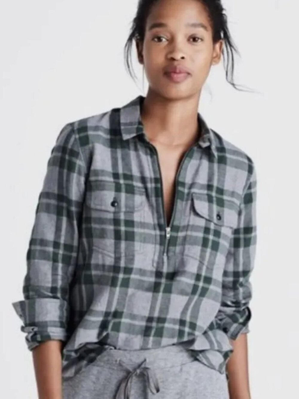 Madewell Green Plaid Long Sleeve Flannel Shirt